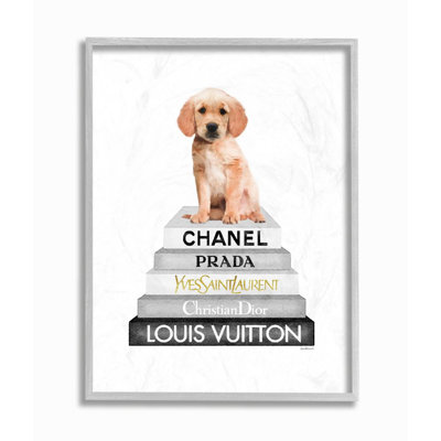 " Resting Puppy On Glam Fashion Icon Bookstack " by Amanda Greenwood