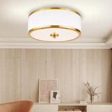 3-Light Flush Mount Ceiling Light Fixture 12.6" Drum Light With White Fabric Shade Modern Close To Ceiling Light(Brushed Gold)
