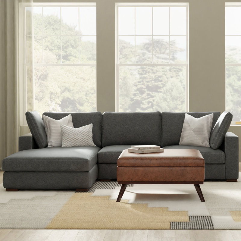 Tatum Large Deep Seater Left Sectional Sofa, L-Shaped Performance Fabric Sofa in Contemporary Style, Pebble Gray