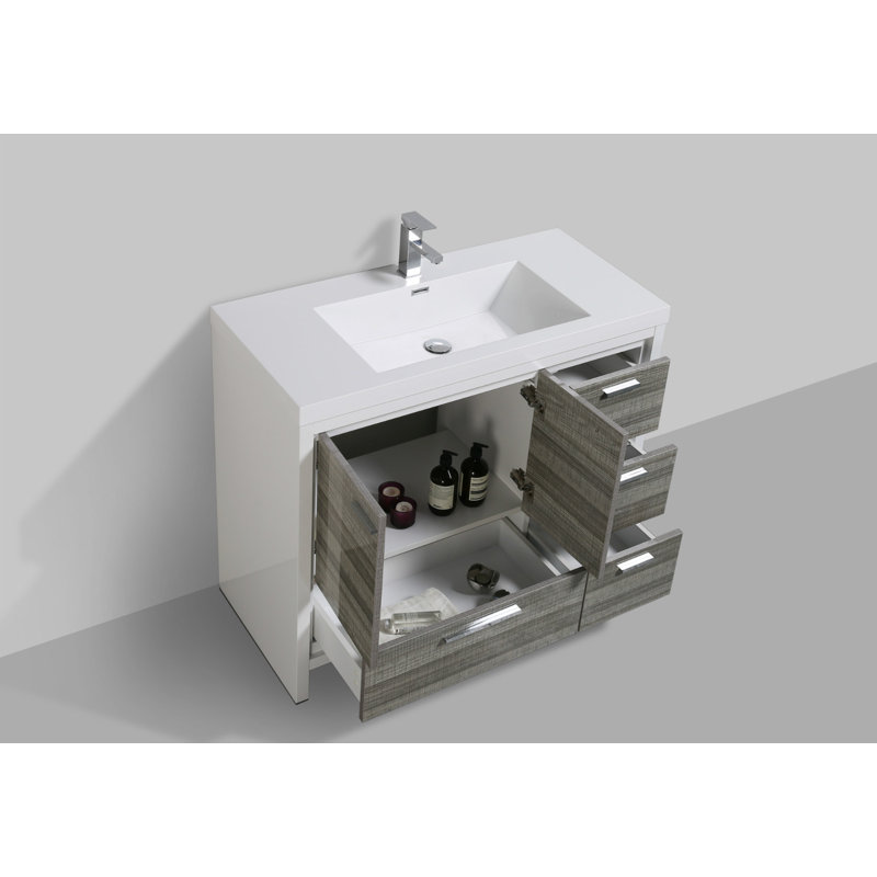 Ensemble de meuble-lavabo simple 42 po Curly, Gris cendre très lustré