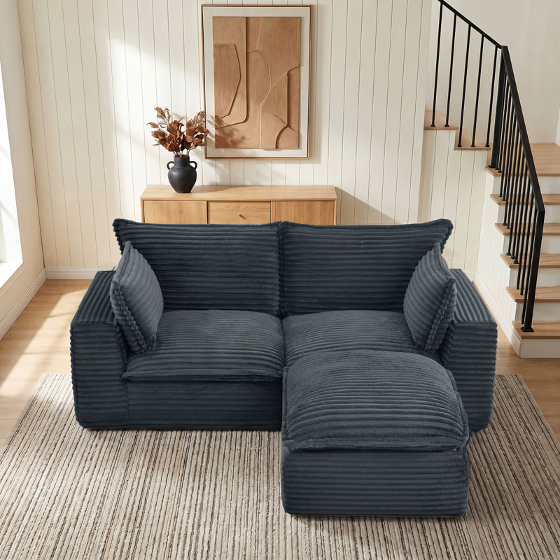 78.8"Cloud Modular Sectional Sofa With Ottoman, No Assembly Required, Gray Corduroy
