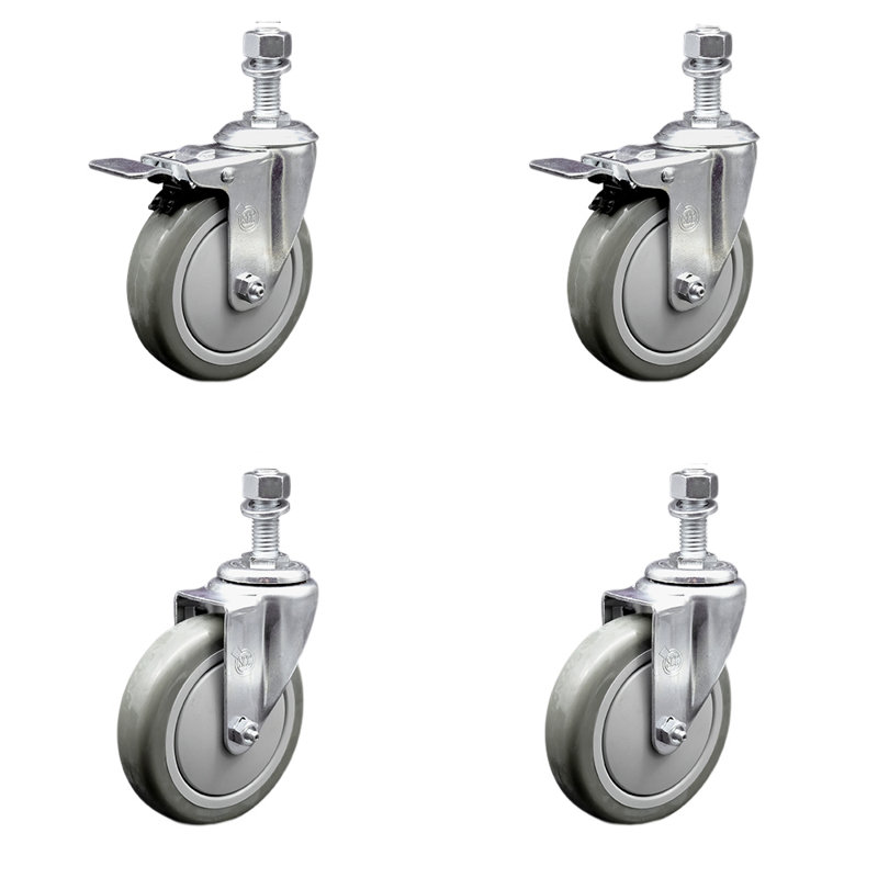 Ensemble de roulettes à tige filetée en polyuréthane 5 mm 5 pouces et 2 freins à verrouillage total, Gris