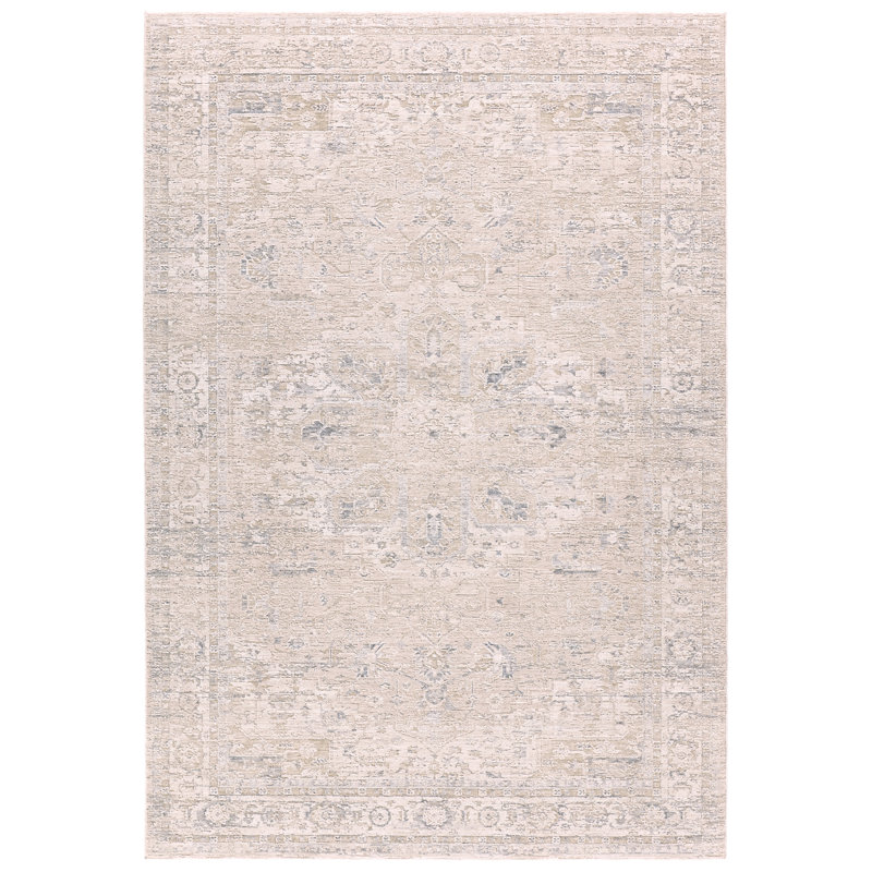 Tapis crème et beige médaillon Kabul ZAR03 , Rectangle 9 pi 6 po x 13 pi 6 po