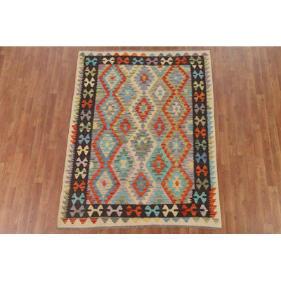 Geometric Kilim Reversible Wool Area Rug 5x6