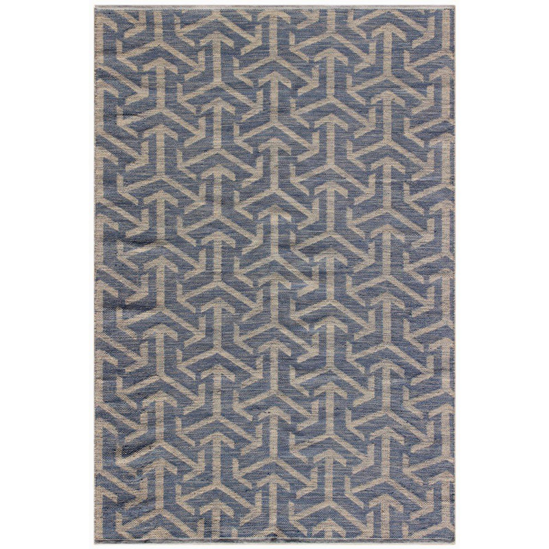 Tapis bleu/ivoire handwoven à tissage plat Schott, Rectangle 5 pi x 7 pi 6 po