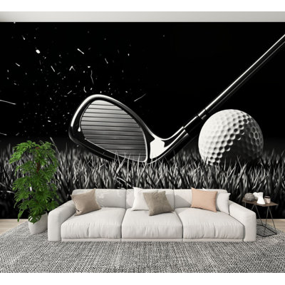 Papier peint adhésif pelez et collez, balle de golf, gazon déchiqueté, balles de golf, H 100 po x l 144 po, papier peint amovible en PVC, adhésif mural pour chambre à coucher, bureau à domicile