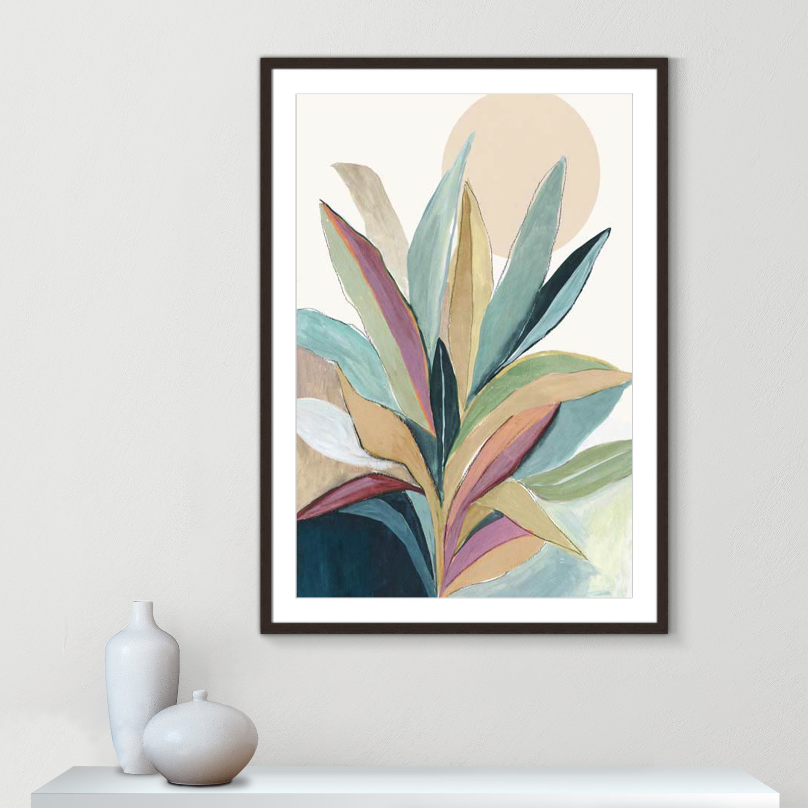 Sherbrooke Sunny Bright Leaves I by Asia Jensen Print, Yes, Walnut Single Picture Frame, 41.5" H x 29.5" W x 1.25" D