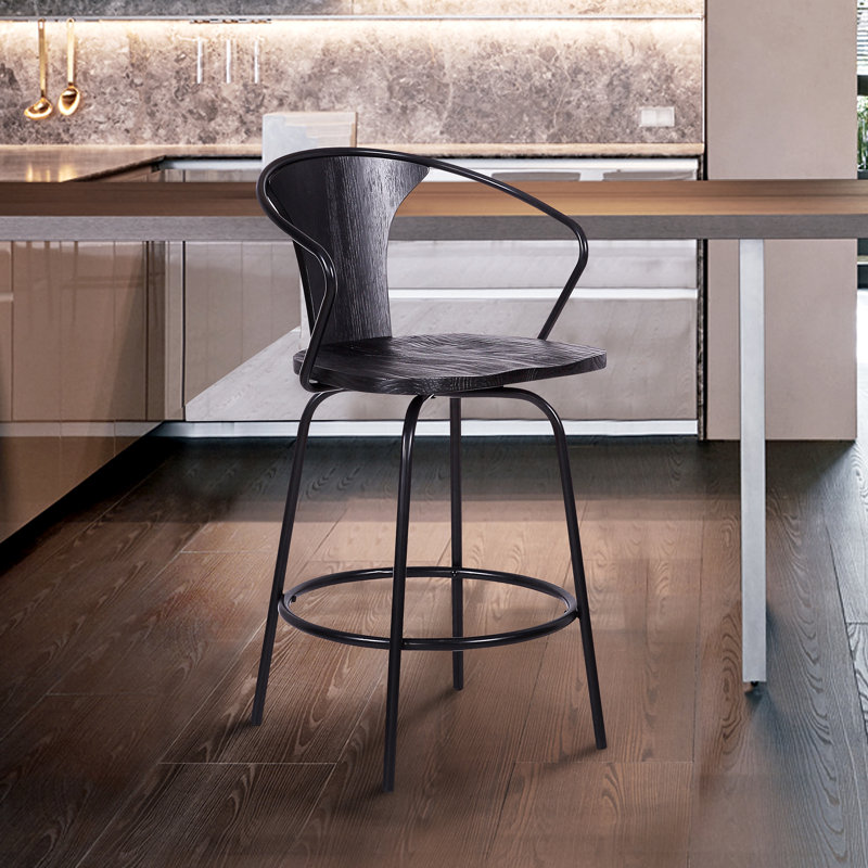 Swivel Counter Stool with Metal Frame, Black