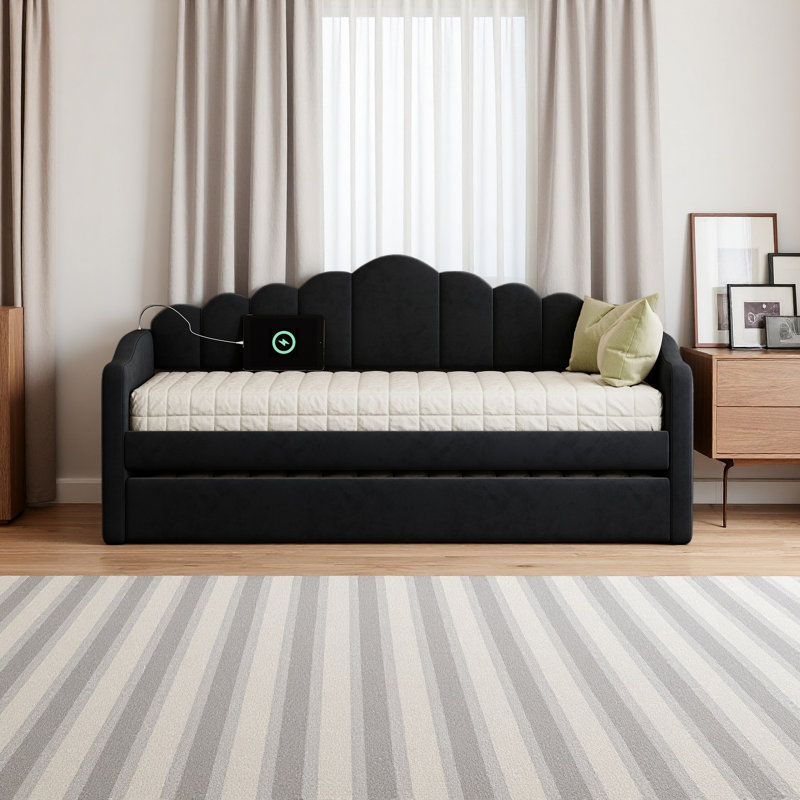 Twin Size Upholstered Daybed With Trundle, Black