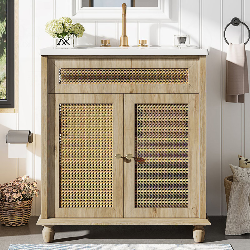Bathroom Vanity With Handwoven Rattan Doors