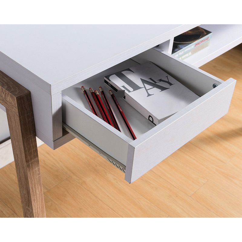 Bureau polyvalent avec étagères cachées, tiroir et / ou prise de courant dans des compartiments blancs, -