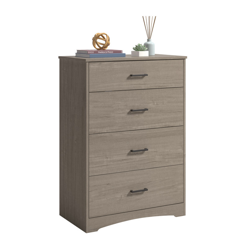 Commode 4 tiroirs en bois avec grands tiroirs, brun