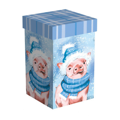Winter Pig Ceramic Travel Coffee Cup with Gift Box, 17oz.