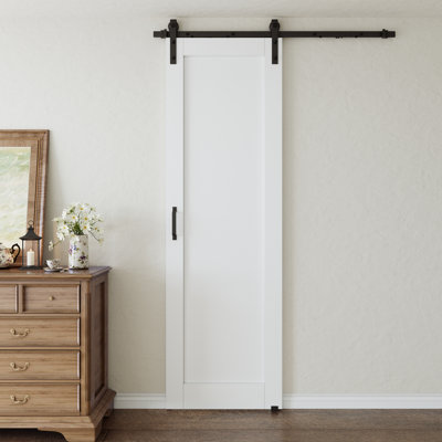 96"H X 24"W Solid Manufactured Wood Panel White Primed Sliding Barn Door With Installation Hardware Kit (No Assembly Required & Soft Close Included)