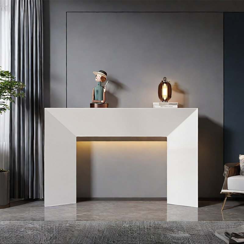 Modern Minimalist Console Table, White, 35.43" H x 47.24" W x 13.78" D