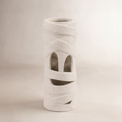 Terra-Cotta Lantern W Cut-Out Mummy Face White