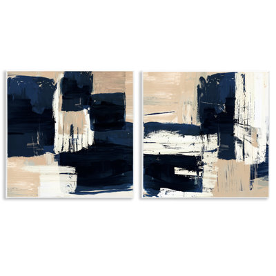 Abstract Navy Neutral 2 PC Wall Plaque Art Set by Susan Jill