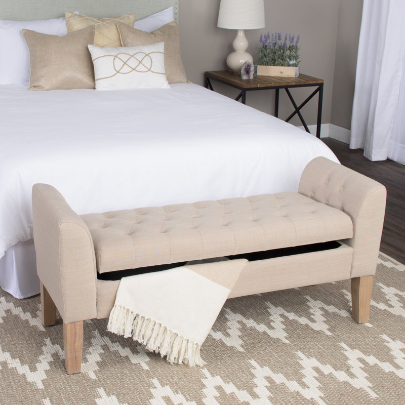 Alaitz Polyester Upholstered Storage Bench, Sand Dune
