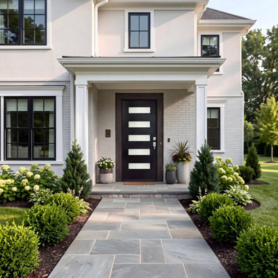 Contemporary 5-Lite Black Fiberglass Front Door with Low-E Frosted Glass, 36" x 80" Inswing Exterior Entry Door