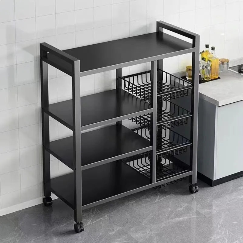 Chariot de rangement à 4 niveaux pour la cuisine avec paniers en maille