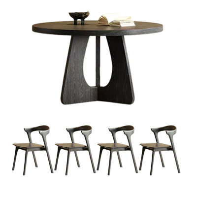 Round unique ash wood dining table set
