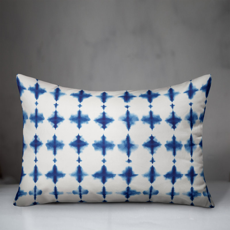 Geometric Outdoor Throw Pillow, No Fill, Cream/Blue