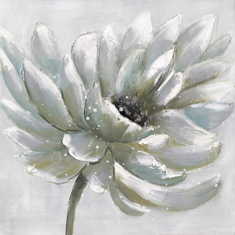 Toile de chrysanthème blanche | Décoration florale pour chambre à coucher - encadrée