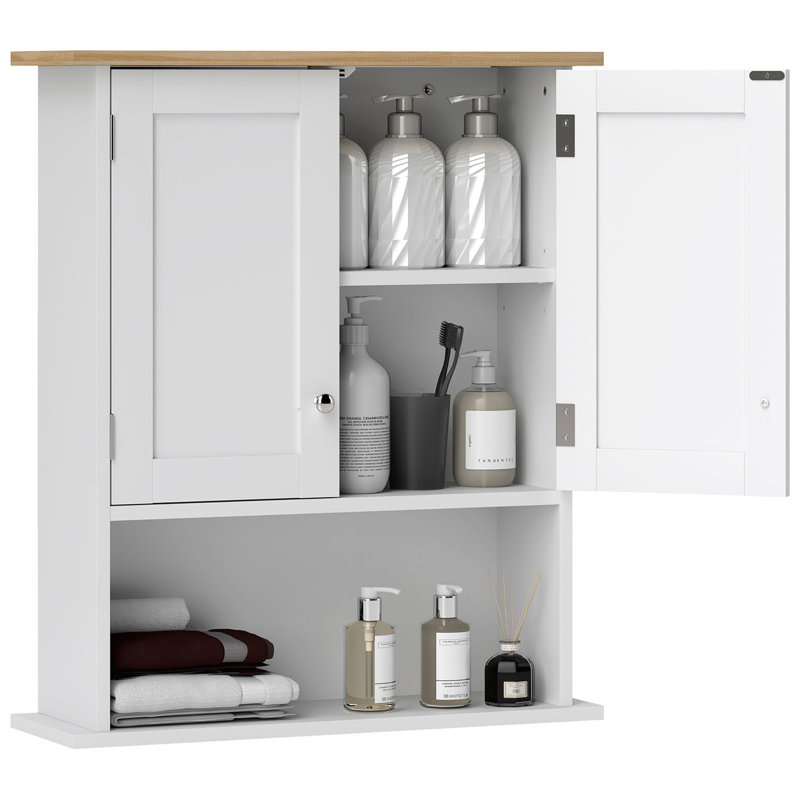 Armoire à pharmacie murale avec 2 portes HOMcom, armoire de salle de bain moderne murale, tablette réglable, au-dessus de la toilette, blanc