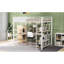 Lit mezzanine en métal blanc avec rangement, bureau intégré et armoire intégrée et cadre