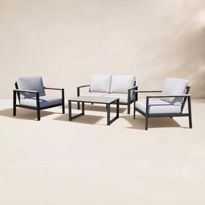 Townsend - Person Patio Conversation Set with Cushions, Sunbrella Canvas Natural