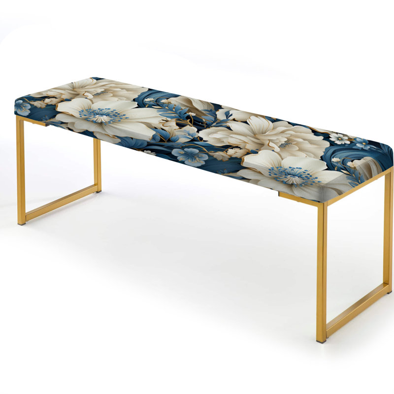 Upholstered Gold Bench, Coastal Breeze Paisley Pattern III