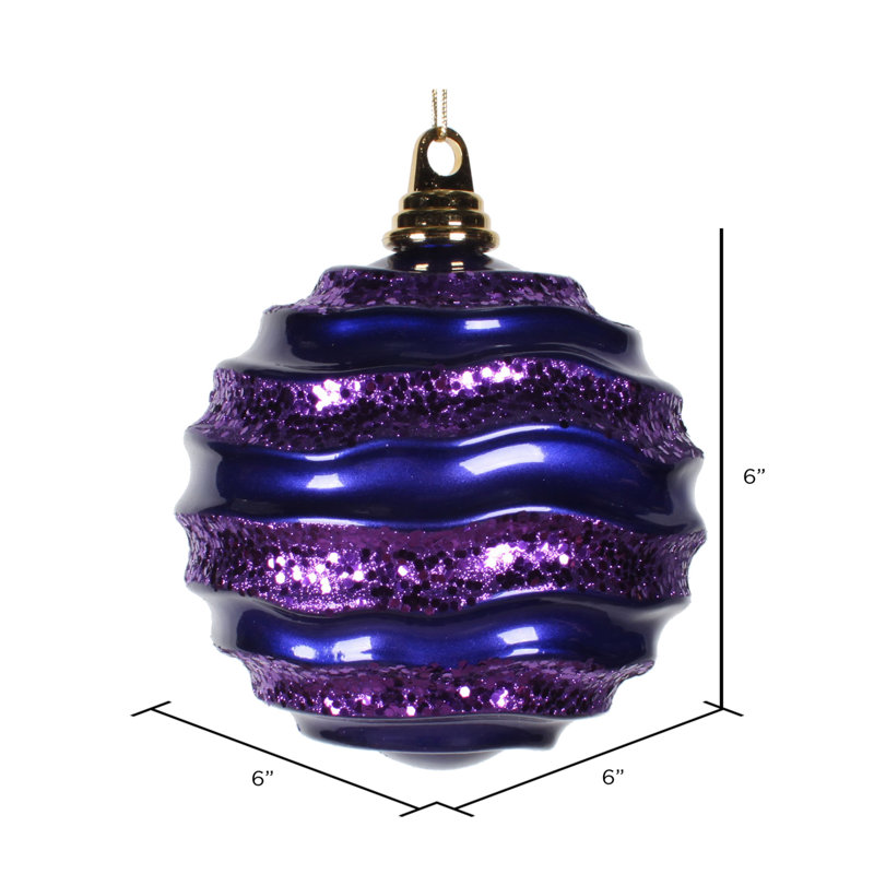 Ornement de Noël boule rayée et scintillante, H 6 po x l 6 po x P 6 po, Mauve