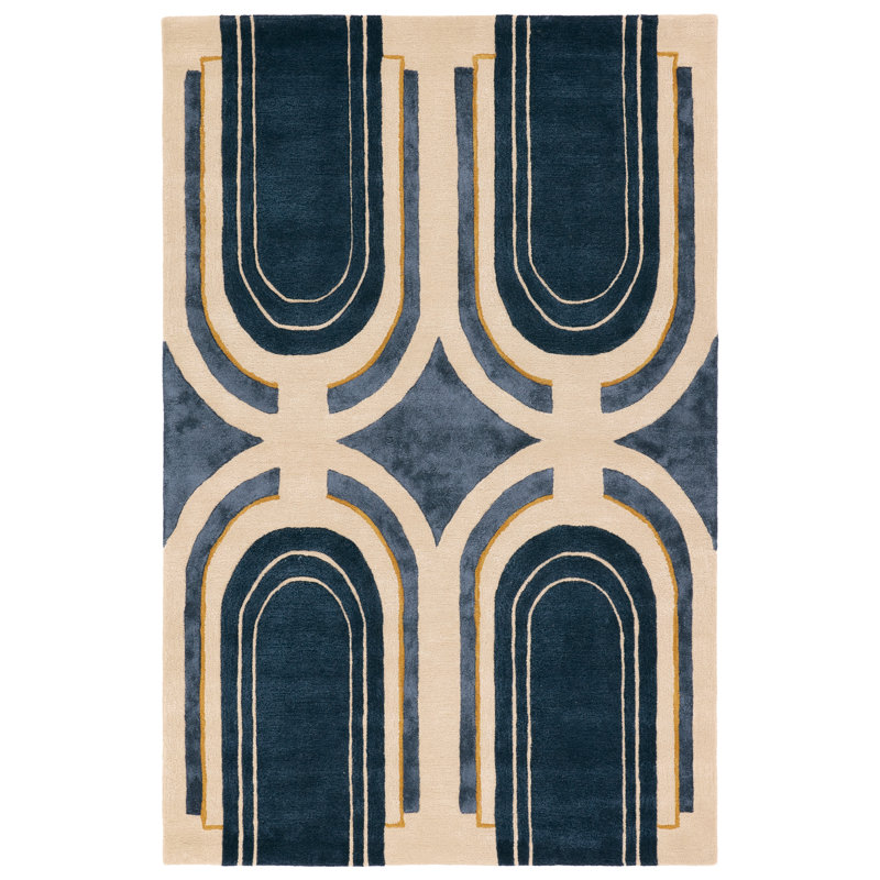 Tapis bleu et crème Collman Partition ICO16, Rectangle 6 pi x 9 pi