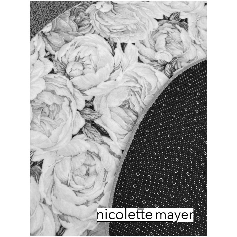 Floral Area Rug, Black White, Rectangle 8' x 10'
