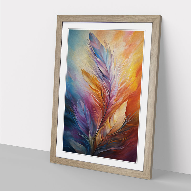 Feather Expressionism - Single Picture Frame Print on Wood, 46cm H x 34cm W x 2cm D, Oak
