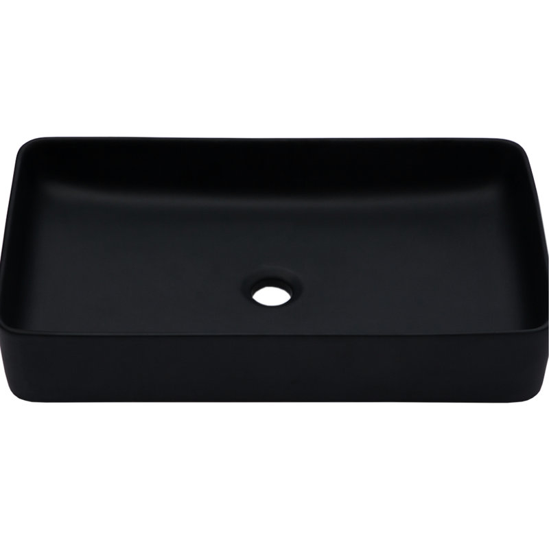 Rectangular Black Vessel Ceramic Bathroom Sink 24"x13.5", Contemporary European Inspired Design, Low Water Absorption, Smooth Surface, Above Counter Installation Simple