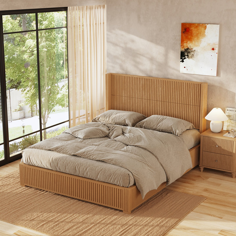 Solid Wood Platform Bed Frame, Queen, Light Brown