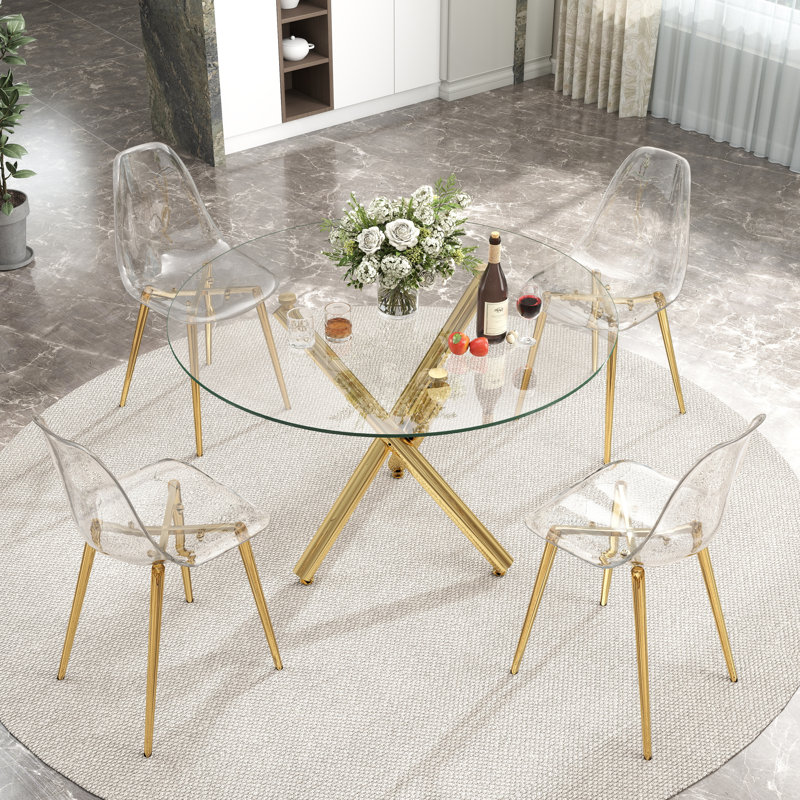 Ensemble de salle à manger en verre, Or, H 29,5 po x L 39,37 po x l 39,37 po, 5