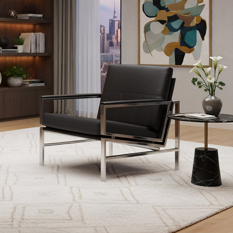 Chaise en cuir véritable Landa Signature, Noir