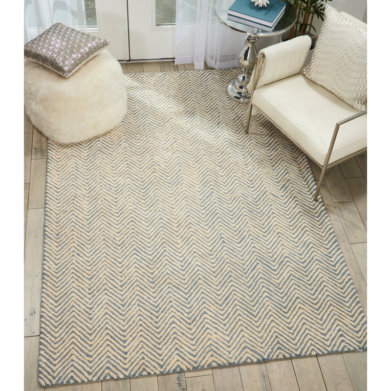 Tapis bleu clair / ivoire touffeté à la main Caitlynne, Rectangle 8 pi x 10 pi 6 po
