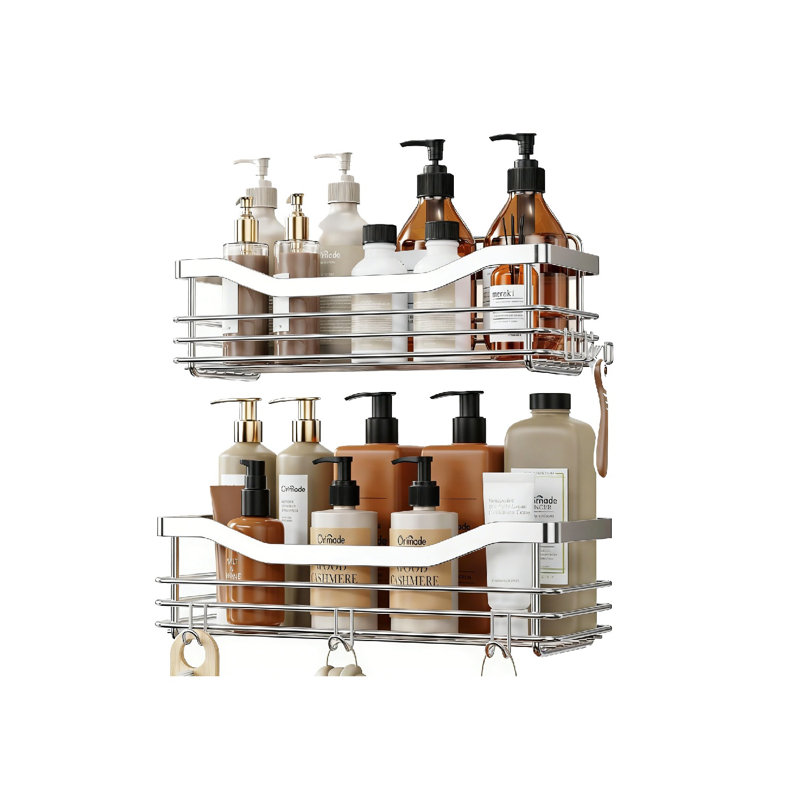 Shower Caddy No Drilling Stainless Steel Adhesive Shower Shelf ,Rustproof, 2 Pack (Silver)