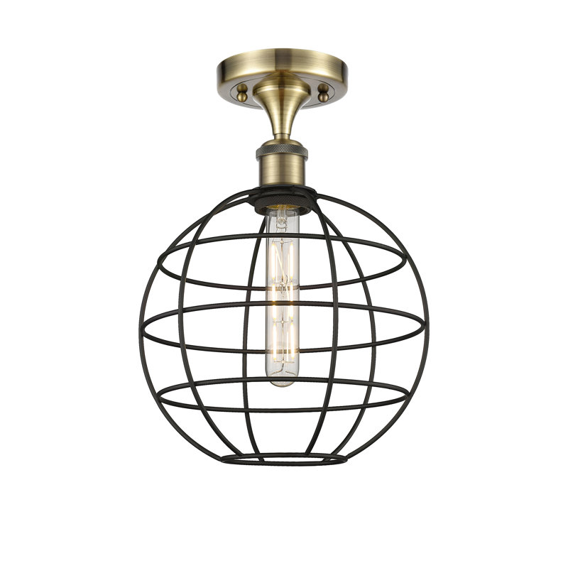 Ariyauna Semi Flush Mount, 14" H x 10" W x 10" D, Antique Brass