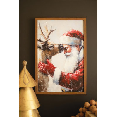  «Santa and Deer» encadré, reproduction d'art sur toile, ensemble de 2 décorations de Noël H 23,50 po