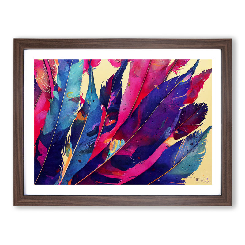 Bird Feather Splash - Single Picture Frame Painting, 25cm H x 34cm W x 2cm D, Walnut Framed