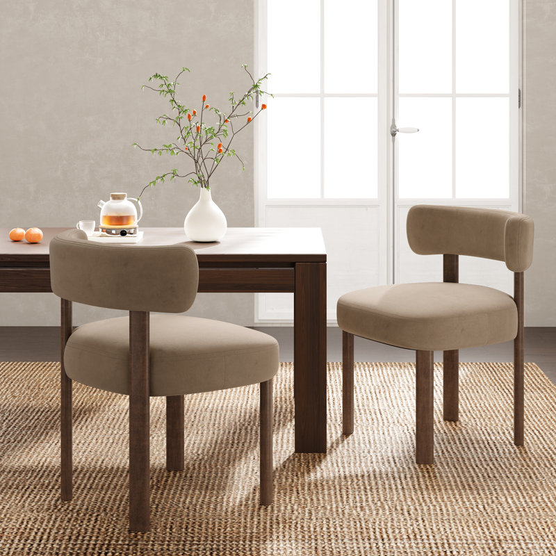 Upholstered Solid Wood Dining Chair Side Chair, Khaki