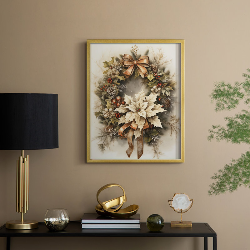 «Christmas Holiday Art», impression encadrée en bois massif, H 21 po x l 17 po, Doré