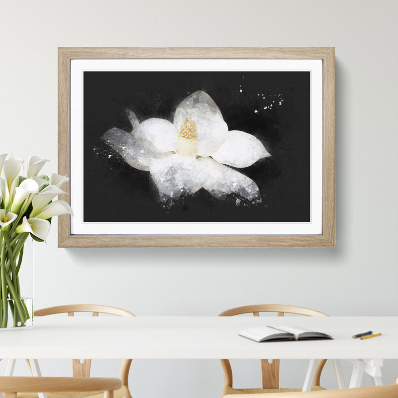 Blooming White Magnolia - Picture Frame Painting Print, 24cm H x 33cm W x 2cm D, Oak Framed