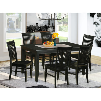 Ensemble de table et chaises de cuisine 7 pièces comprenant une table de salle à manger rectangulaire et 6 chaises en bois massif, noir