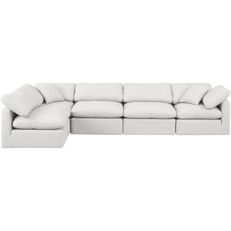 Canapé modulaire en similicuir 5 pièces Hinami, Cuir crème végétalien