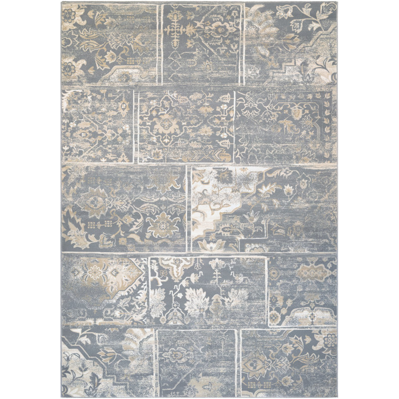 Tapis gris / crème Bensley, Rectangle 5 pi 3 po x 7 pi 6 po